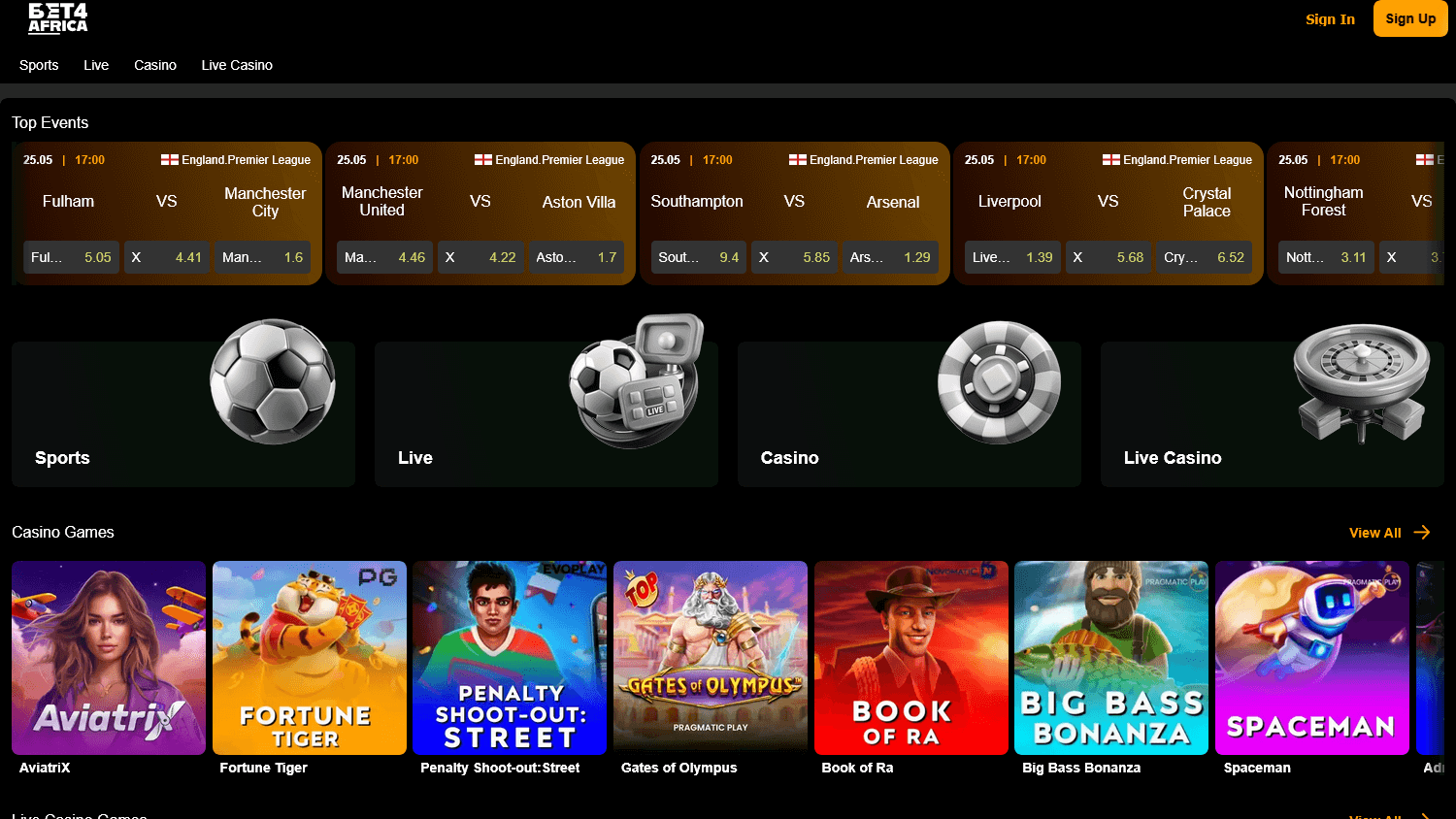 bet4africa_casino_homepage_desktop