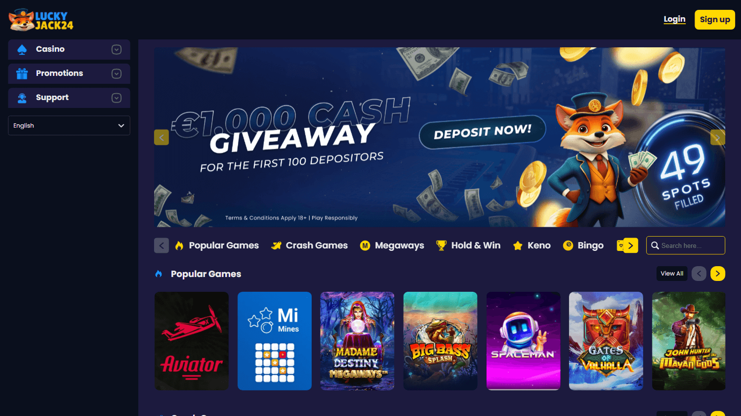 luckyjack24_casino_homepage_desktop