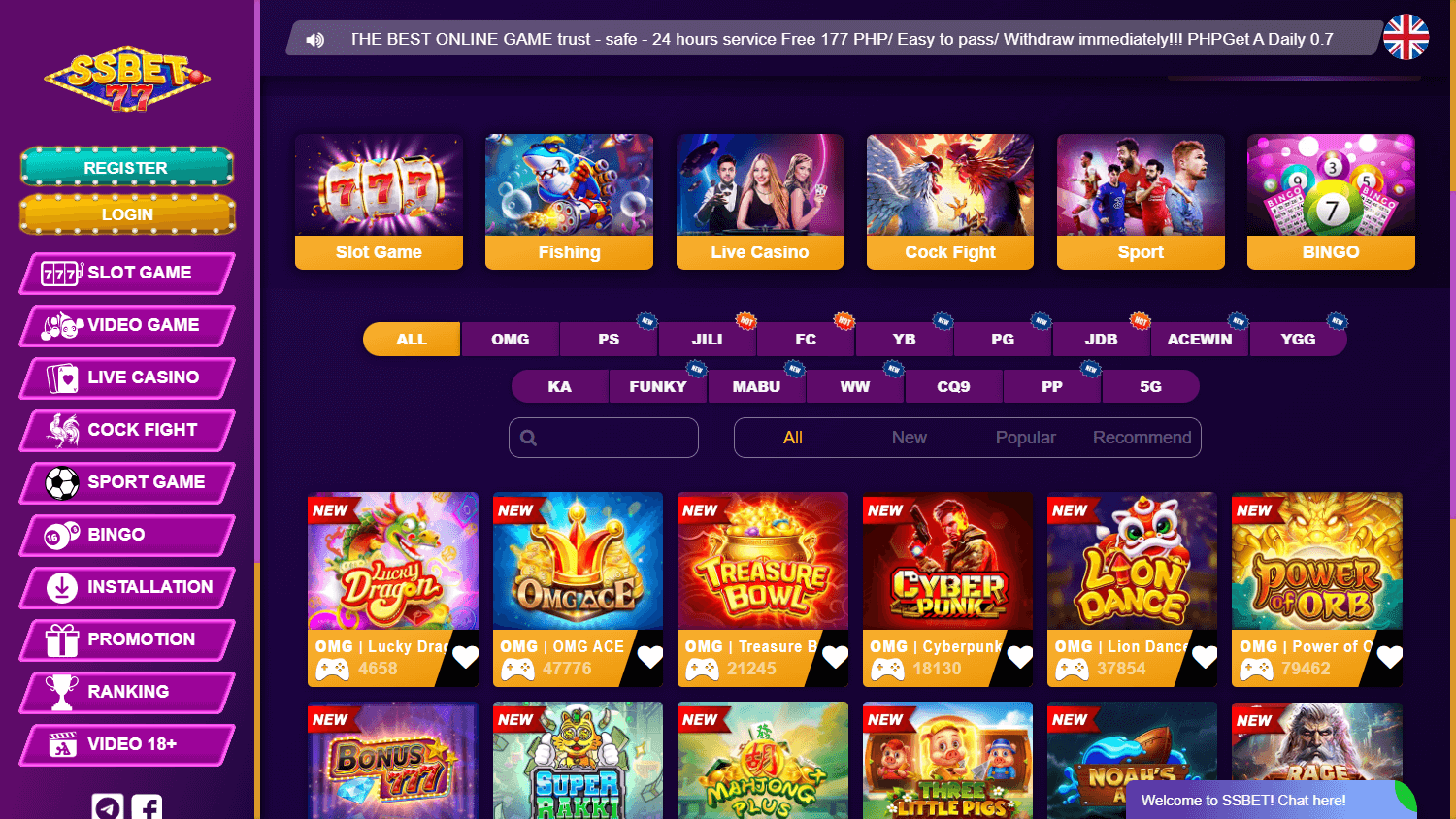 SSBET77_Casino_homepage_desktop