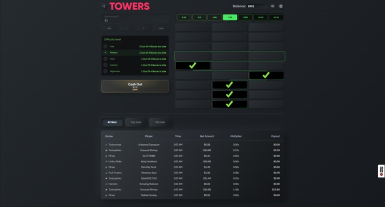 Towers (Crash Game) - Normal difficulty