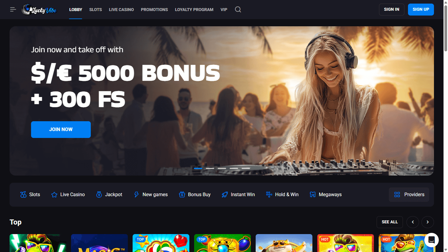 luckyvibe_casino_homepage_desktop
