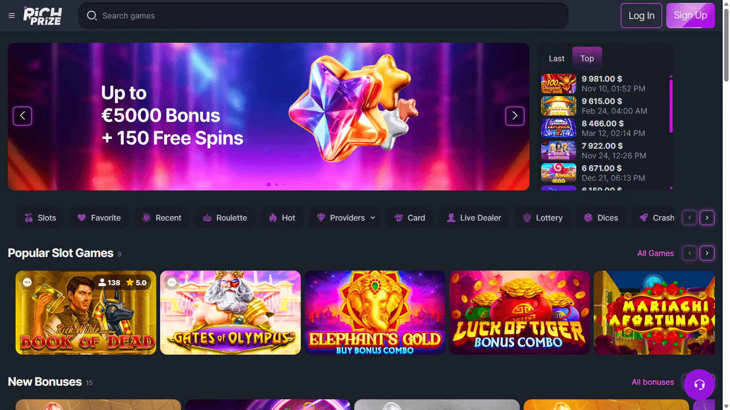 RichPrize_Casino_homepage_desktop