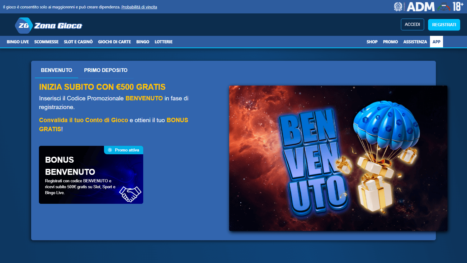 Homepage di Zonagioco scommesse sportive