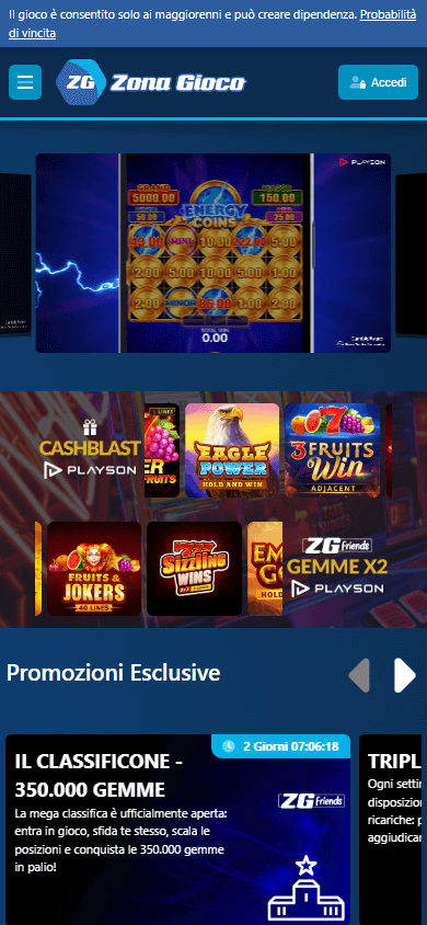 Interfaccia mobile di Zonagioco casino