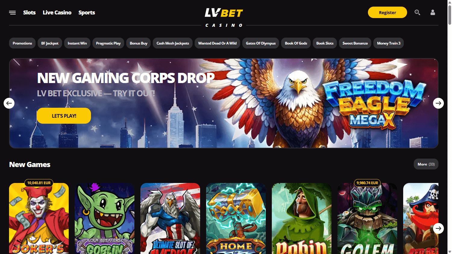 LVbet_Casino_LV_homepage_desktop