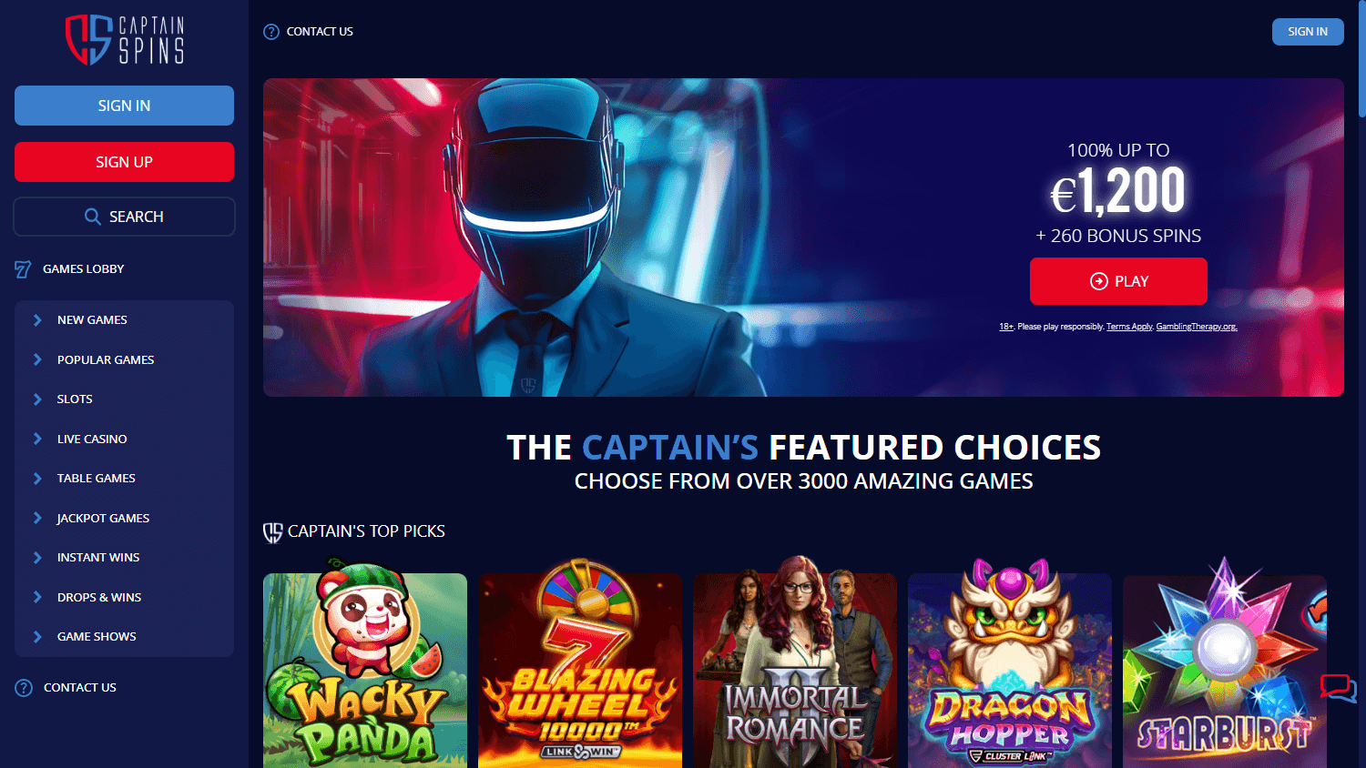 Captain_Spins_Casino_homepage_desktop