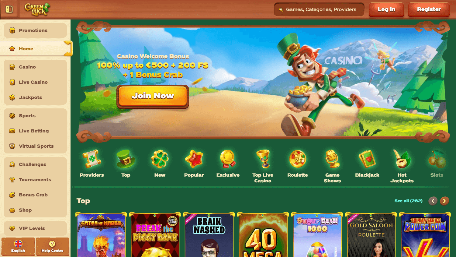 green_luck_casino_homepage_desktop
