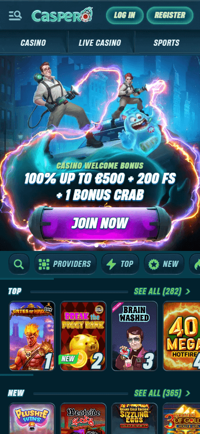 caspero_casino_homepage_mobile