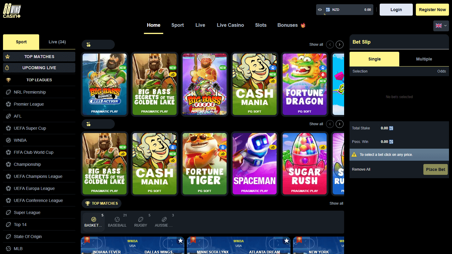 88Wins_Casino_homepage_desktop