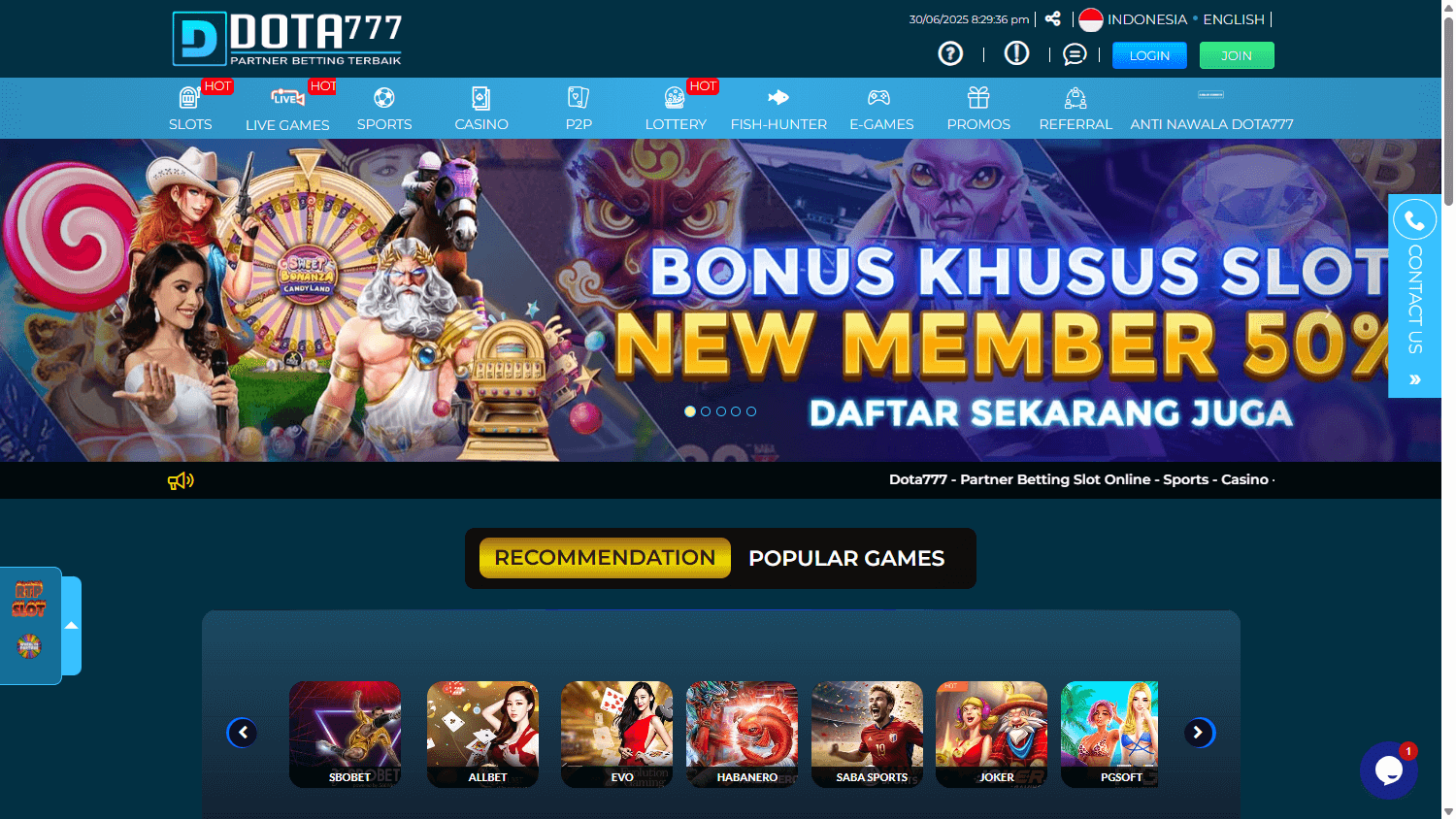 Dota777_Casino_homepage_desktop