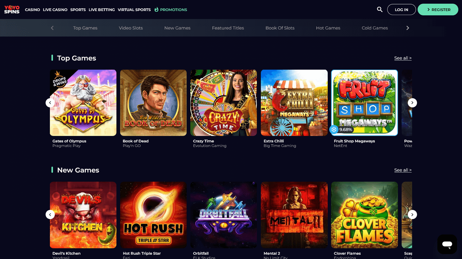 yoyospins_casino_homepage_desktop