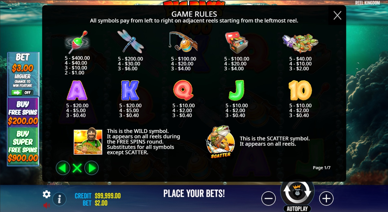 Big Bass Bonanza 1000 full paytable