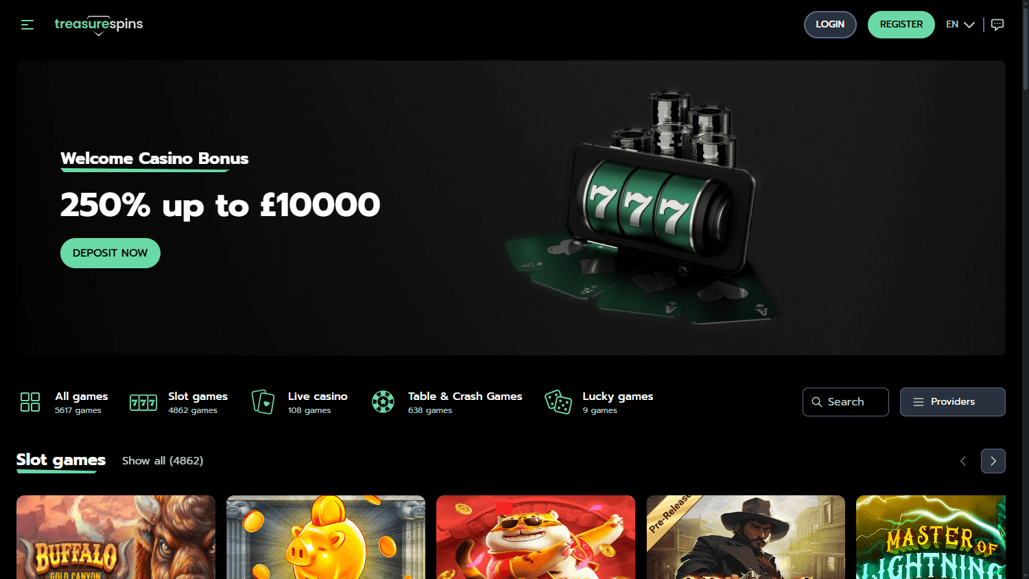 Treasure_Spins_Casino_homepage_desktop