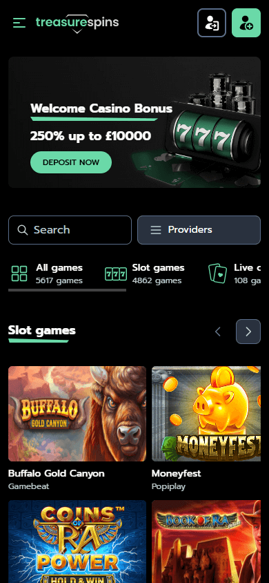 Treasure_Spins_Casino_homepage_mobile