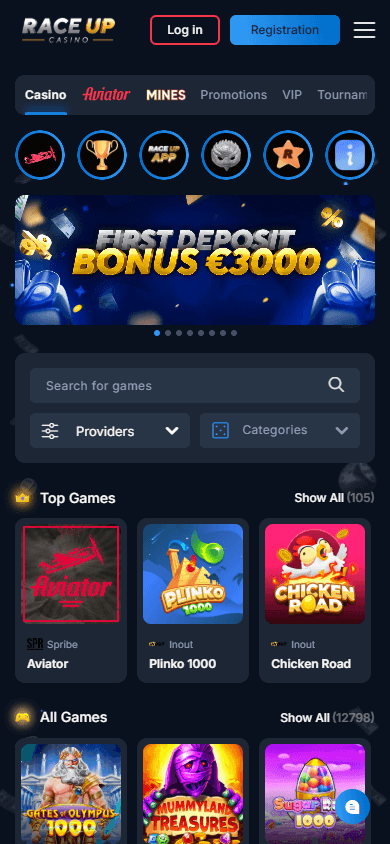 RaceUp_Casino_homepage_mobile