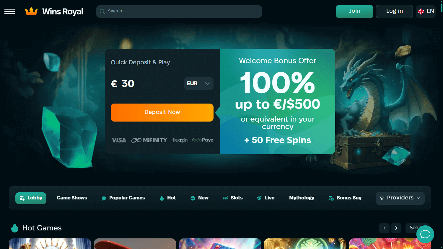 Wins_Royal_Casino_homepage_desktop