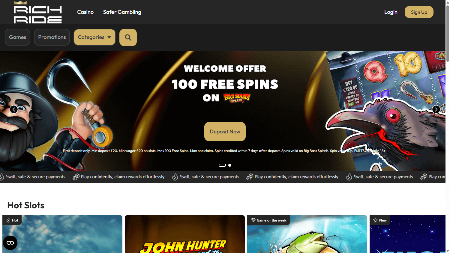 Rich_Ride_Casino_homepage_desktop