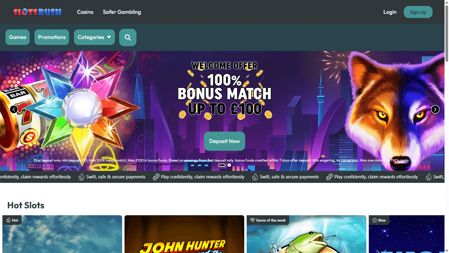 Slots_Rush_Casino_homepage_desktop