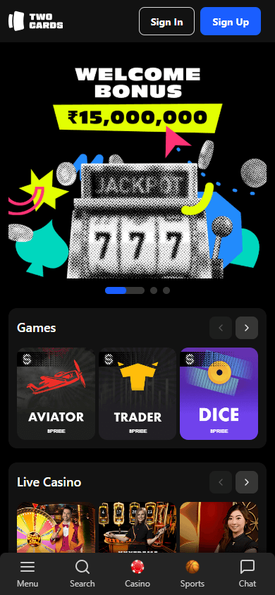 twocards_casino_homepage_mobile