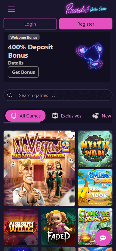 Ricardo's_Casino_homepage_mobile