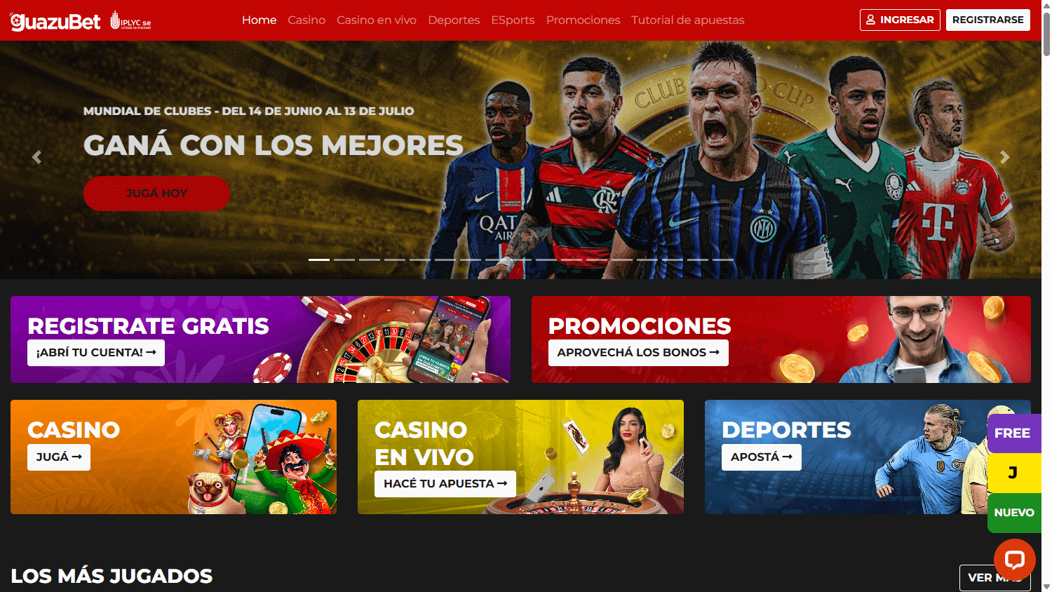 GuazuBet_Casino_homepage_desktop