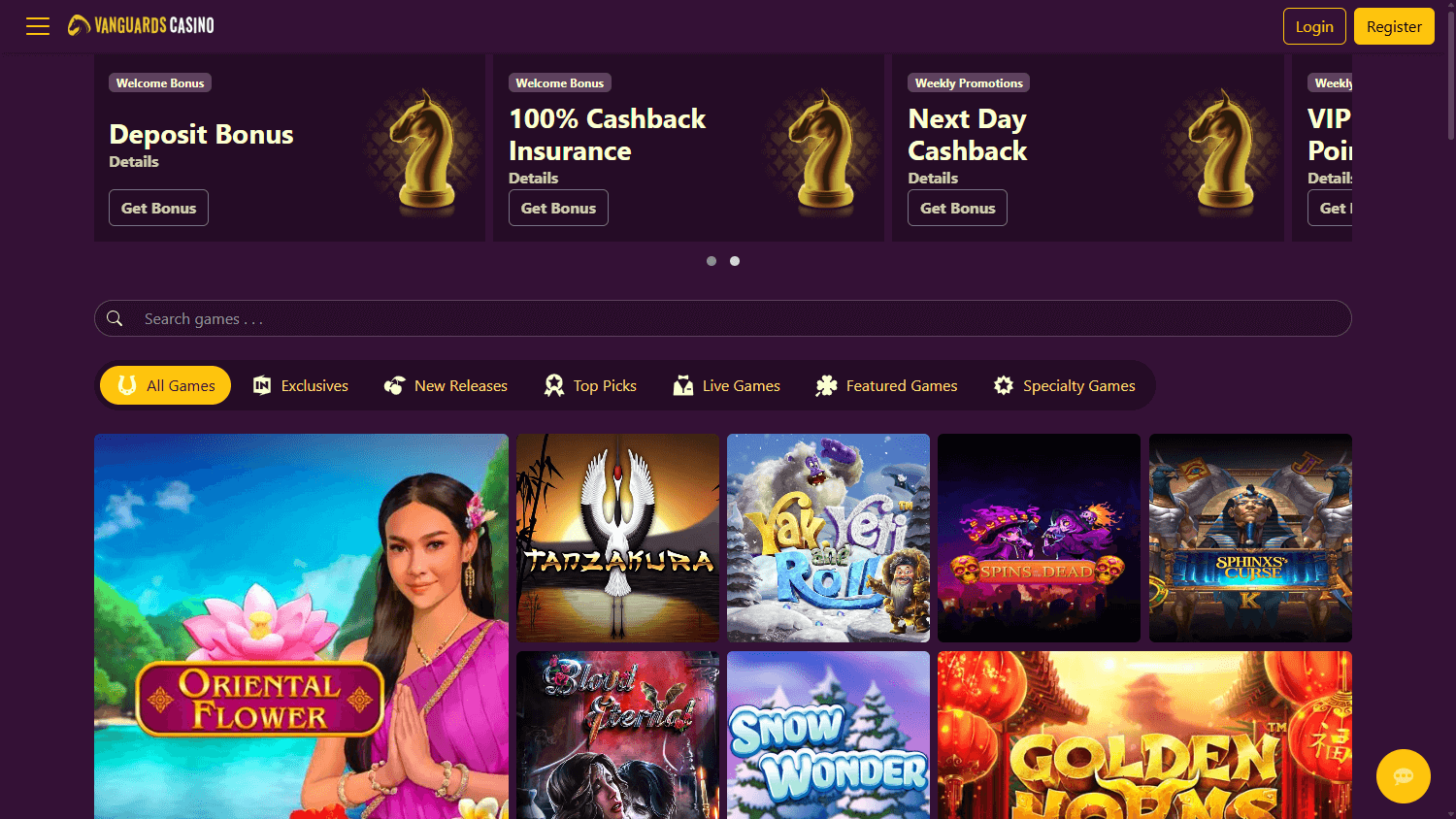 Vanguards_Casino_homepage_desktop