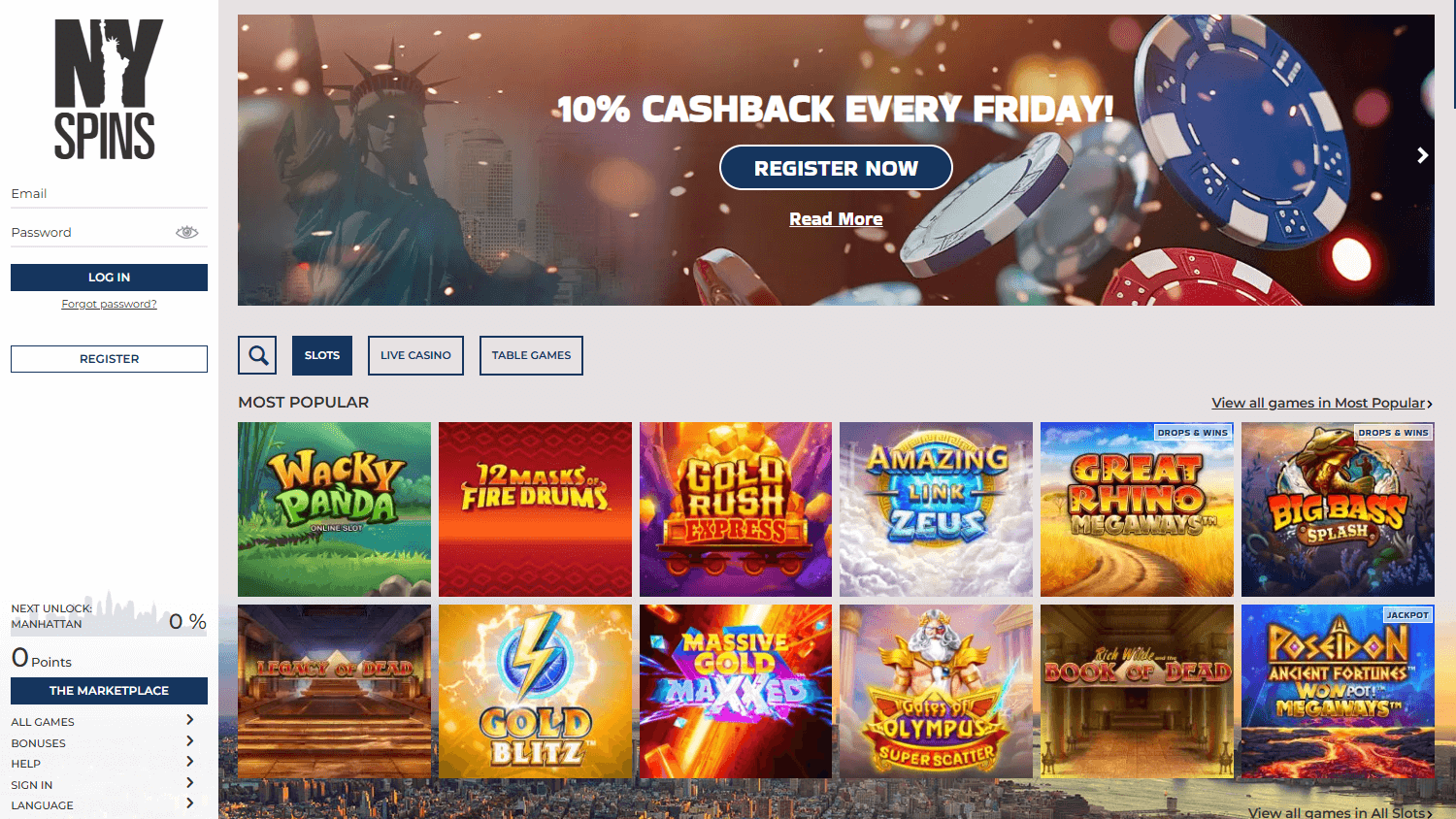 nyspins_casino_homepage_desktop