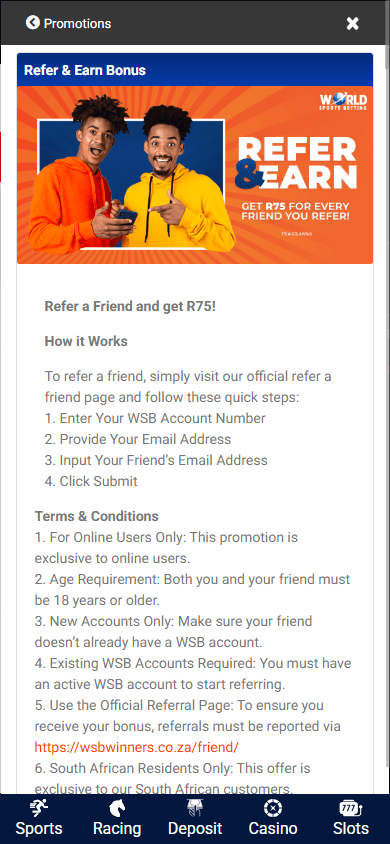 World_Sports_Betting_Casino_ZA_promotions_mobile