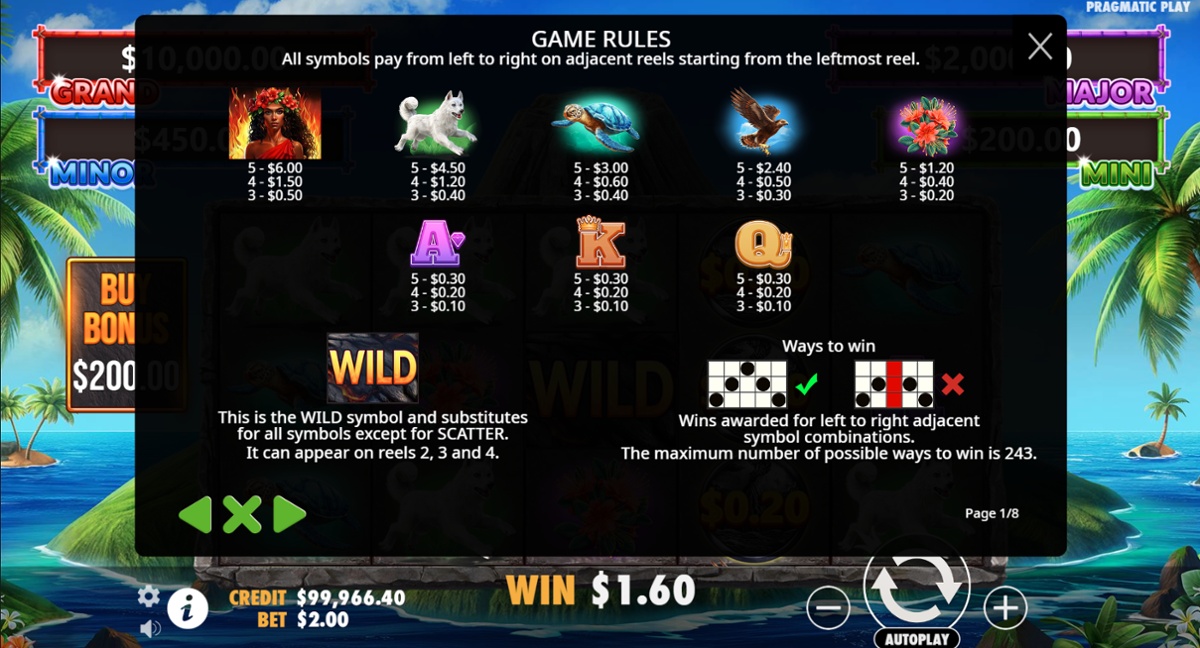 Volcano Goddess - Full paytable