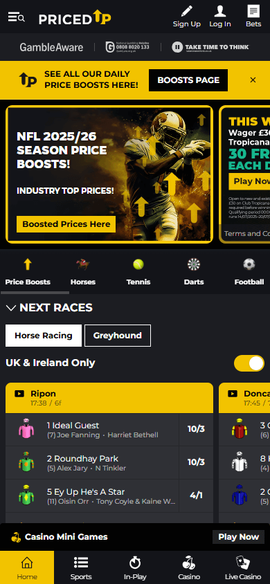 pricedup_casino_homepage_mobile