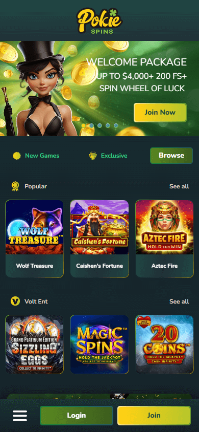 pokiespins_casino_homepage_mobile