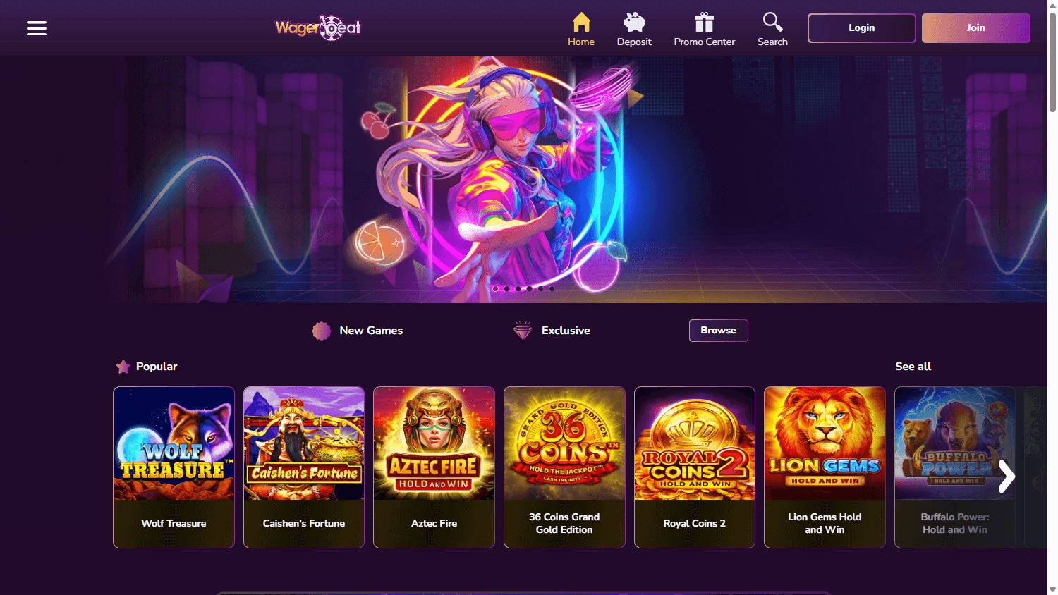 Wager_Beat_Casino_homepage_desktop