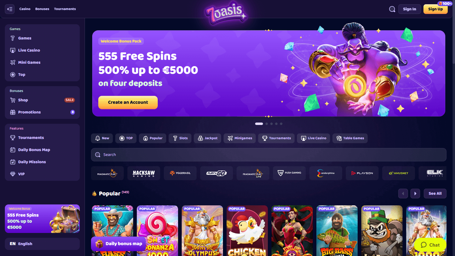 7oasis_casino_homepage_desktop