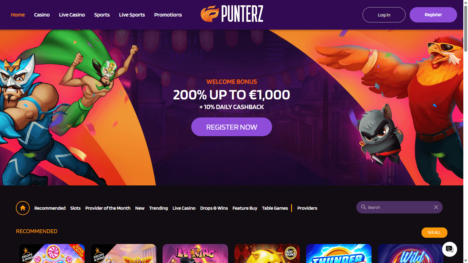 punterz_casino_homepage_desktop
