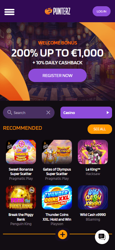 punterz_casino_homepage_mobile
