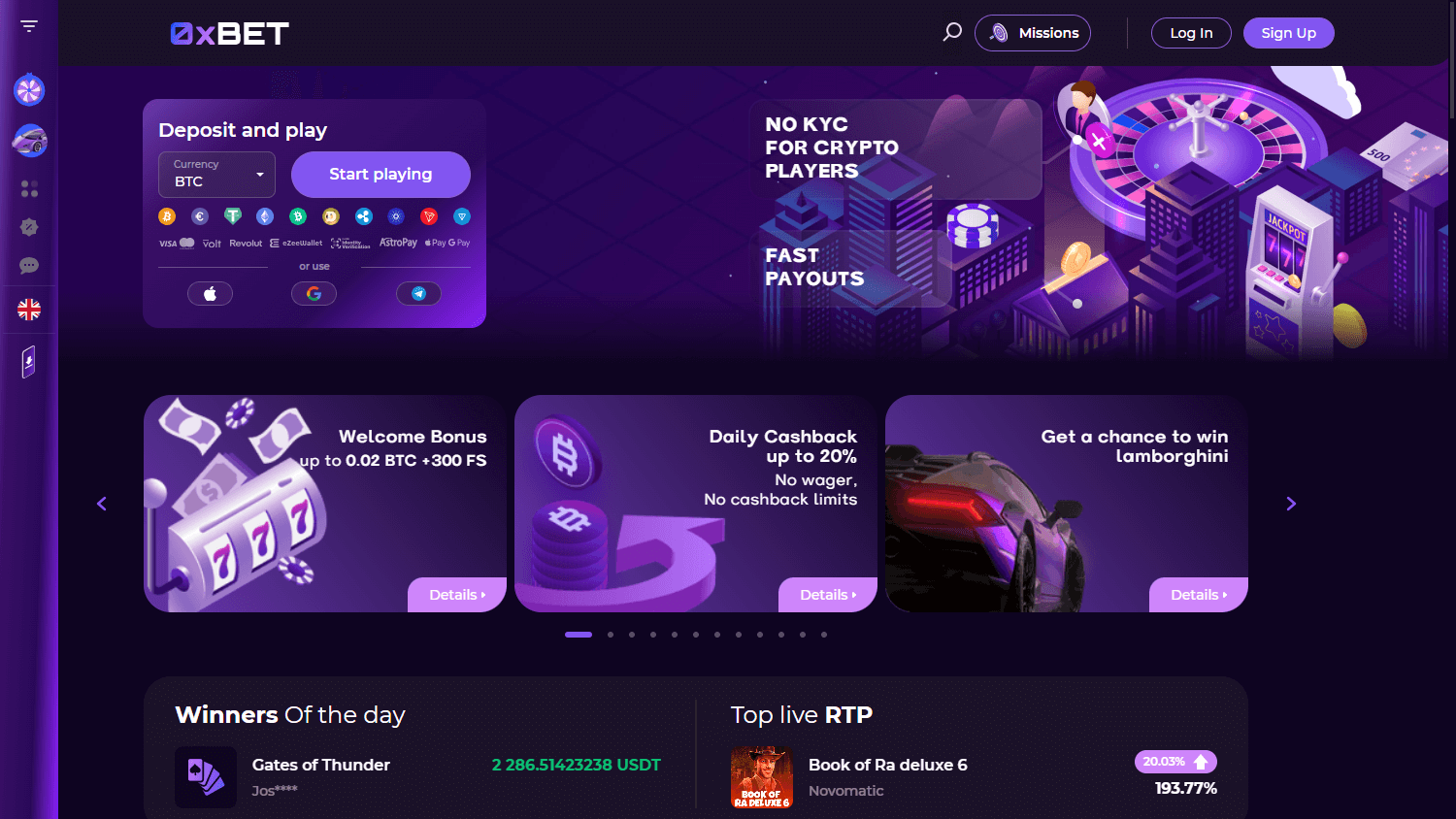 0x.bet_casino_homepage_desktop