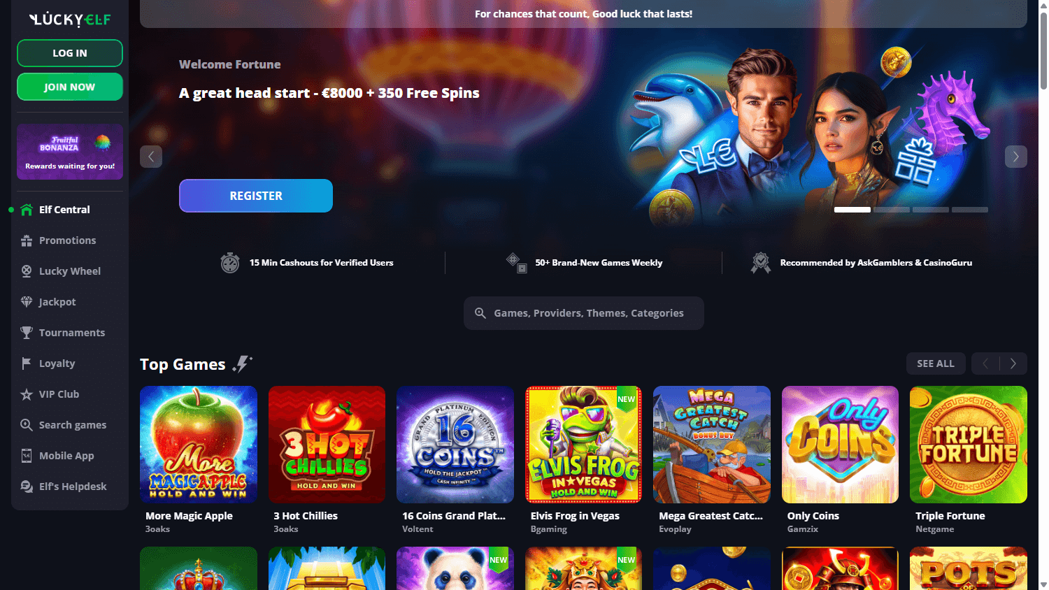 LuckyElf_Casino_homepage_desktop