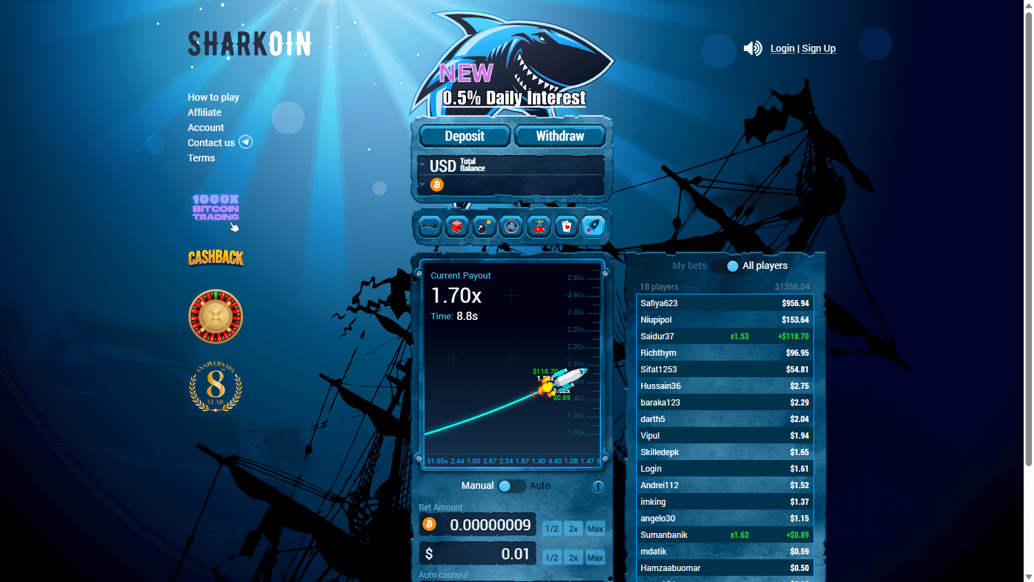 Sharkoin_Casino_homepage_dsktop