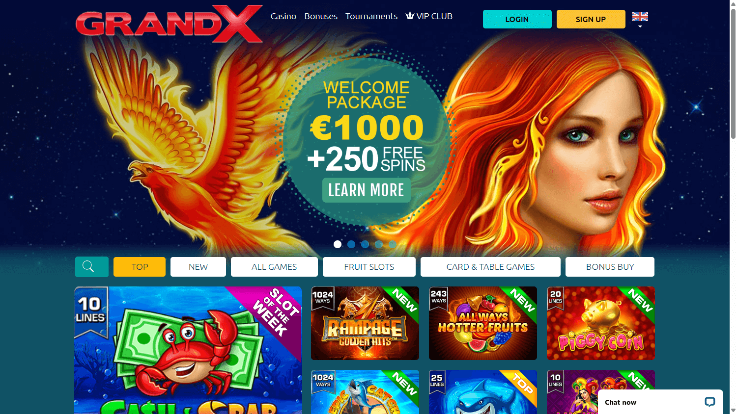 GrandX_Casino_homepage_desktop