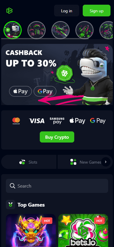 Bets.io_Casino_homepage_mobile