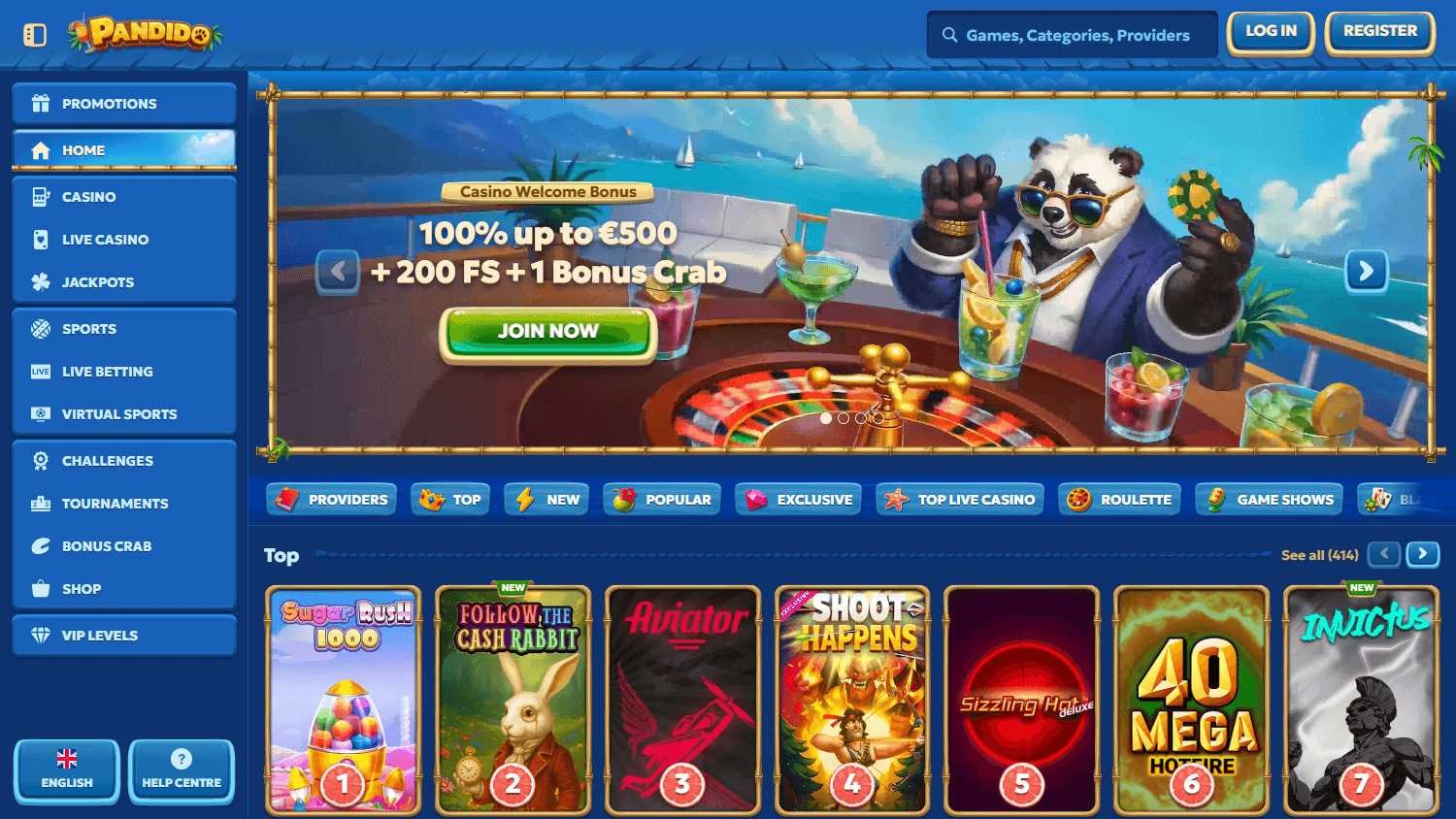 pandido_casino_homepage_desktop
