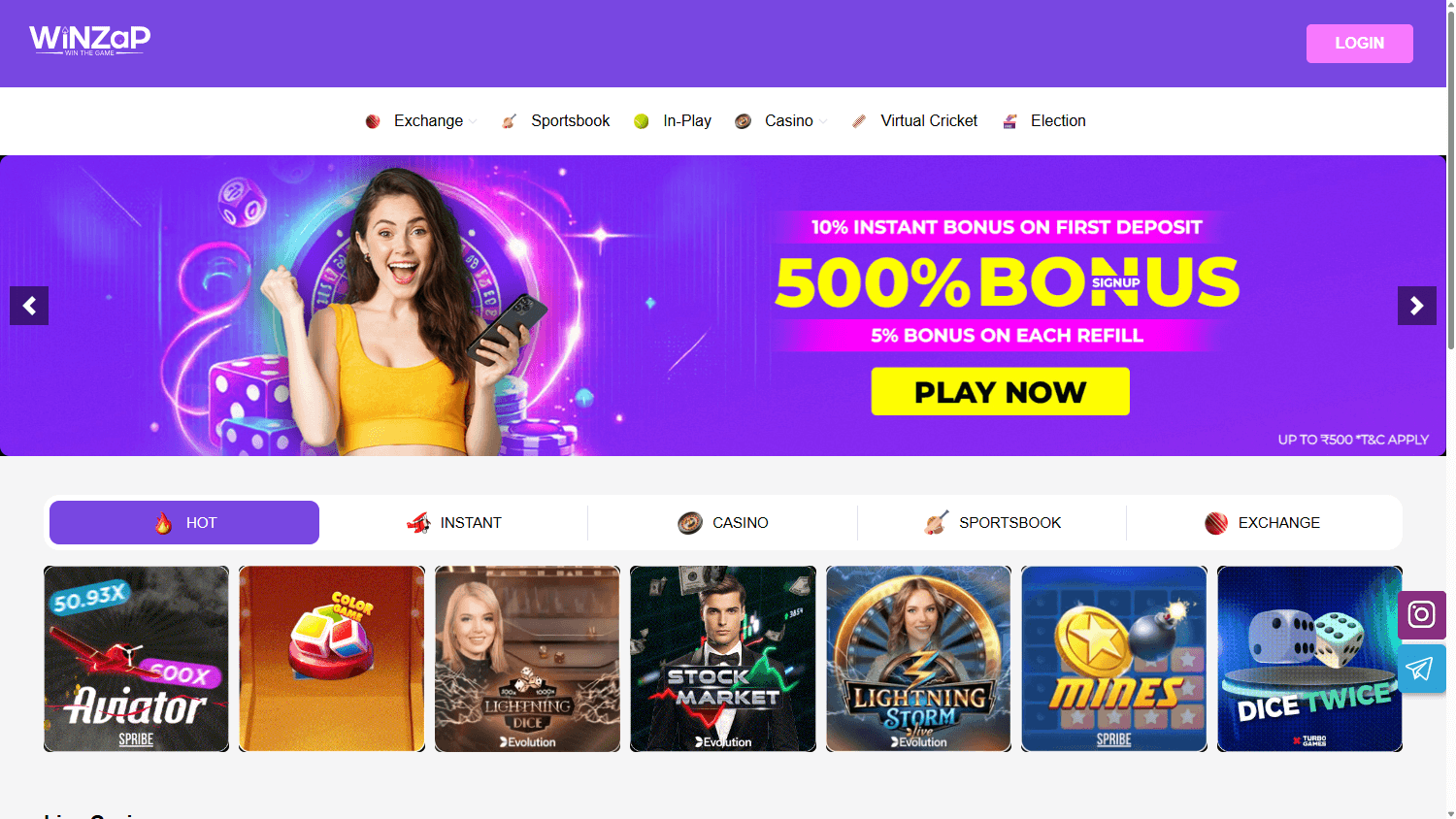 Winzap_Casino_homepage_desktop