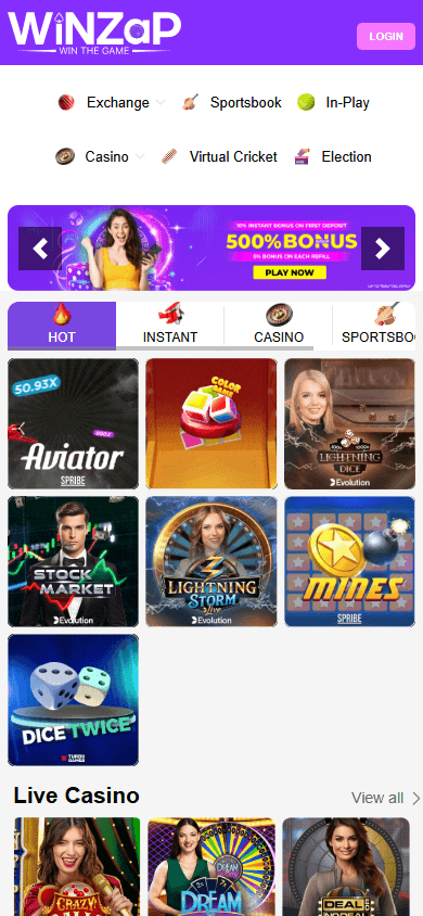 Winzap_Casino_homepage_mobile