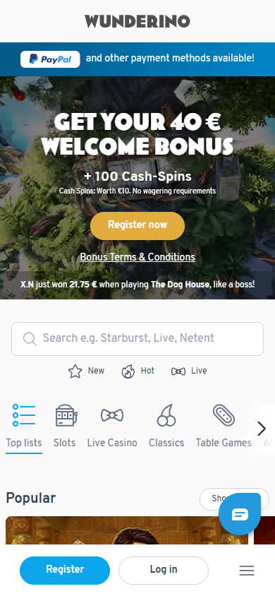 Wunderino_Casino_homepage_mobile
