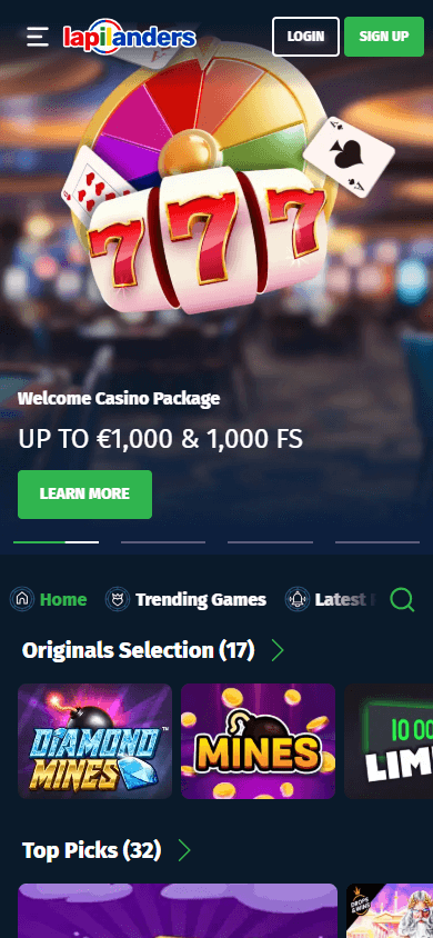 lapilanders_casino_homepage_mobile