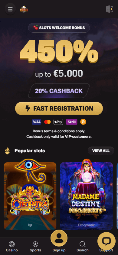 lucki_casino_homepage_mobile