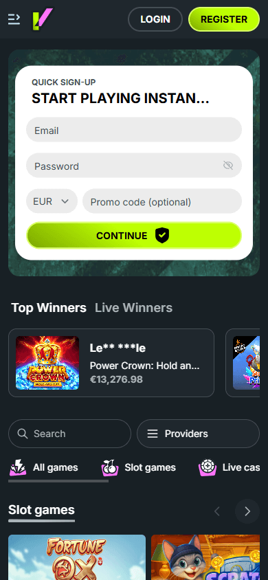 Evobet_Casino_homepage_mobile