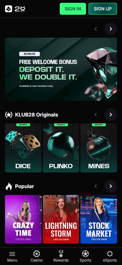 klub28_casino_homepage_mobile