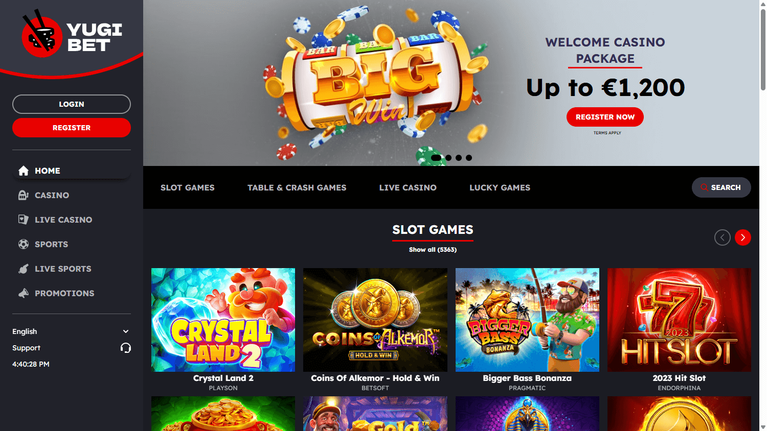 Yugibet _Casino_homepage_desktop