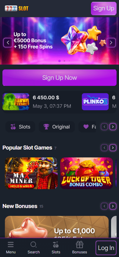 77xslot_Casino_homepage_mobile
